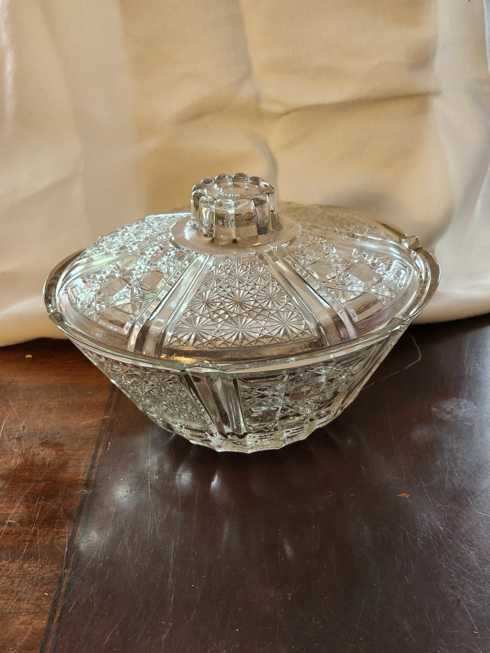 FNG Indonesia Glasd Candy/Nut Bowl With Lid - Button/Daisy/Cane Pattern